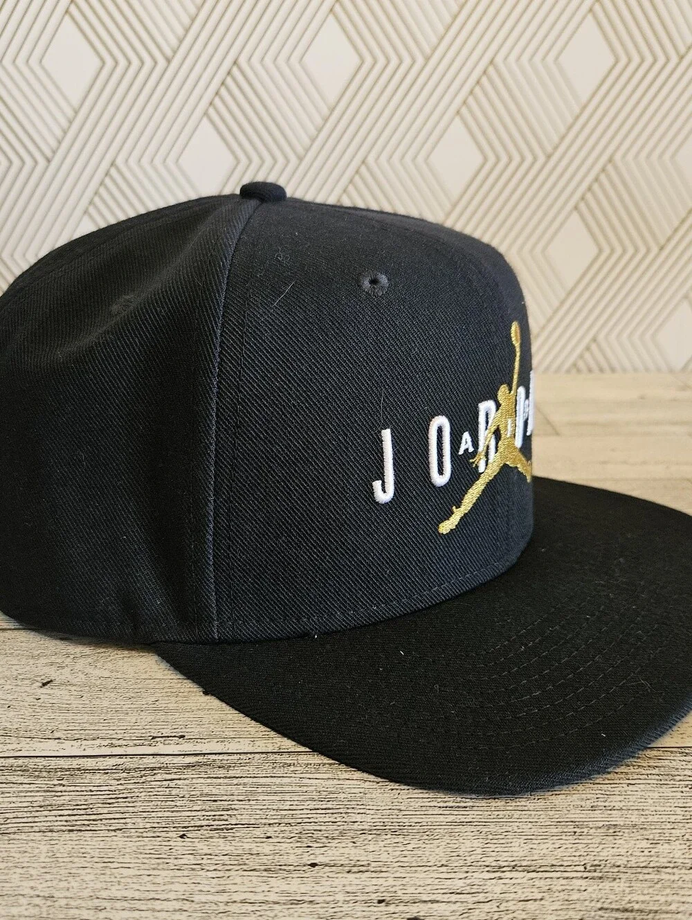 Air Jordan Jumpman Black Hat W/ Gold Logo Flat Bill NBA Michael Jordan One Size